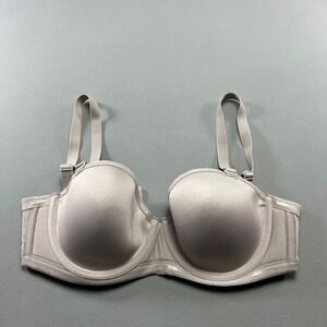 Delimira Full Figure Strapless Bra Women 36DD Taupe Gray Padded Adjustable Strap